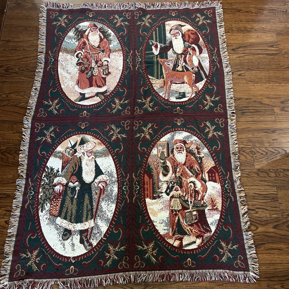 VTG Goodwin Weavers Christmas Tapestry Throw Cotton Blanket SANTA 50X70